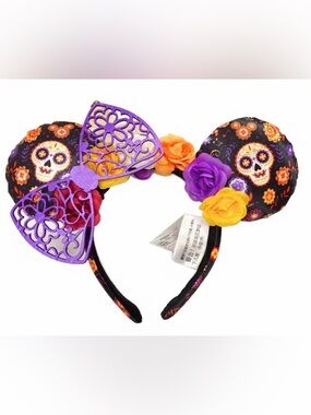 Coco Themed Sugar Skull Purple and Black Floral Mouse Ears